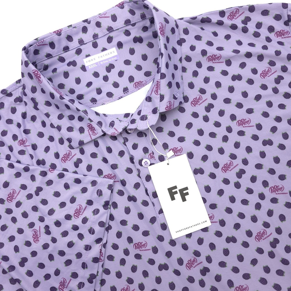 Fore Fathers BlackBerry Dr Pepper Print All Over‎ Polo Golf Shirt Men's 3XL NWT